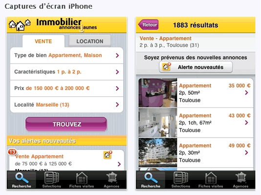 Application Annonces Jaunes pour iPhone